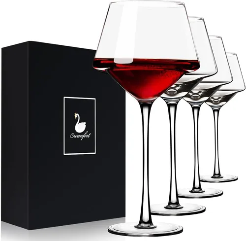 Juego de 4 copas de vino tinto, elegantes copas de vino de tallo largo de 15 onzas en caja de regalo, cristalería de primera calidad para bodas,