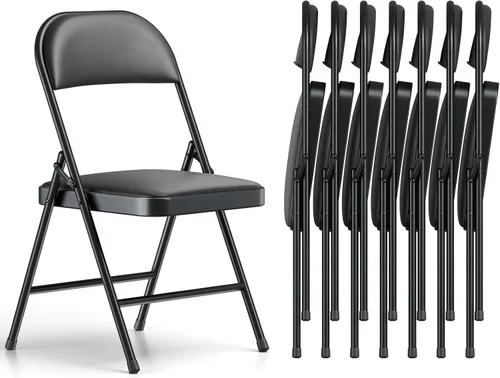 Miniatura 22 de Paquete de 2 sillas plegables, sillas plegables acolchadas de piel sintética para exteriores e interiores, asiento comercial de metal plegable