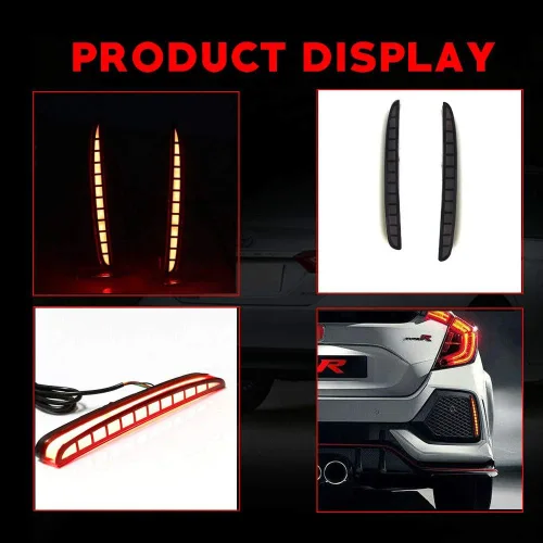 Miniatura 6 de Faros Traseros de Reflector de Parachoques LED Completo con Lente Ahumada para Honda Civic Hatchback, Tipo-R o SI de 4 Puertas Sedán 2017, 2018