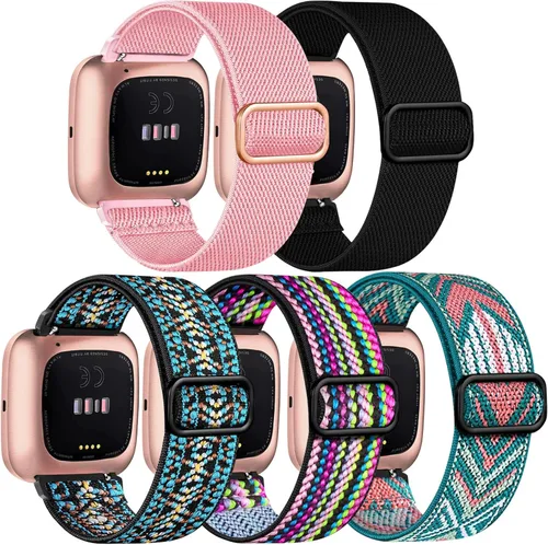 Miniatura 12 de Paquete de 5 bandas compatibles con Fitbit Versa 2 para mujeres/Versa Lite/SE, suave banda de nylon trenzada ajustable para un solo bucle