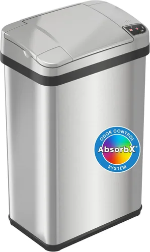 Miniatura 7 de iTouchless Cubo de basura con sensor de 2.5 galones con filtro de olor AbsorbX y ambientador, cubo de basura blanco perla para baño, dormitorio