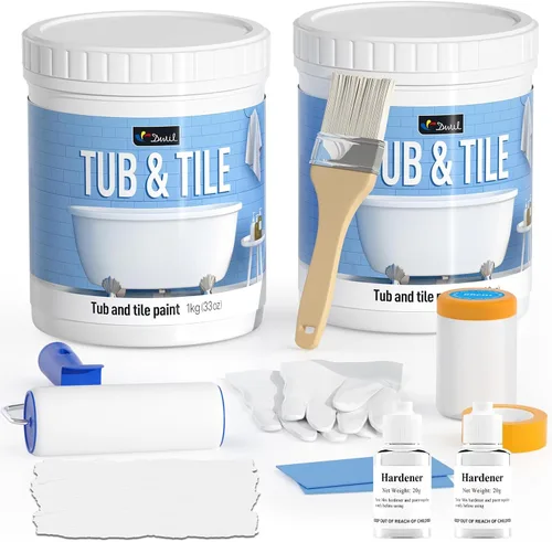 Miniatura 11 de DWIL Pintura para Bañera, Kit de Renovación de Bañera y Azulejos 33 oz con Herramientas, Kit de Renovación de Azulejos Pintura Negra para Bañera a