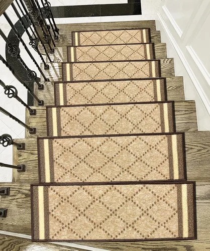 Miniatura 10 de Gloria Peldaños Antideslizantes con Respaldo de Goma de Pelo Bajo, Alfombrillas para Escaleras, (Juego de 7), (8.5" x 26", Azul Marino 1933)