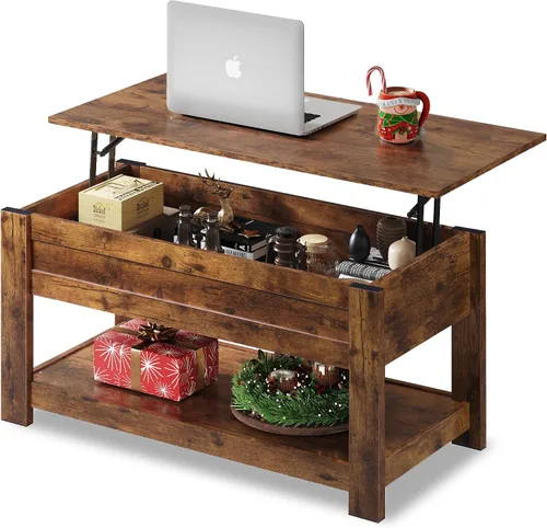 Miniatura 10 de WLIVE Mesa de Centro, Mesa de Centro de 39" con Tapa Elevable y Compartimento Oculto, Estante de Almacenamiento y Tapa Elevable para Hogar, Sala