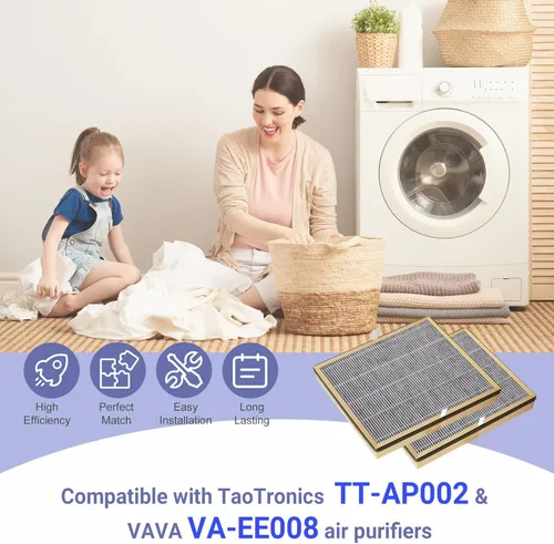 Miniatura 2 de Filtro de repuesto HEPA compatible con purificador de aire TaoTronics TT-AP002 y para purificadores de aire VAVA VA-EE008, filtro HEPA verdadero
