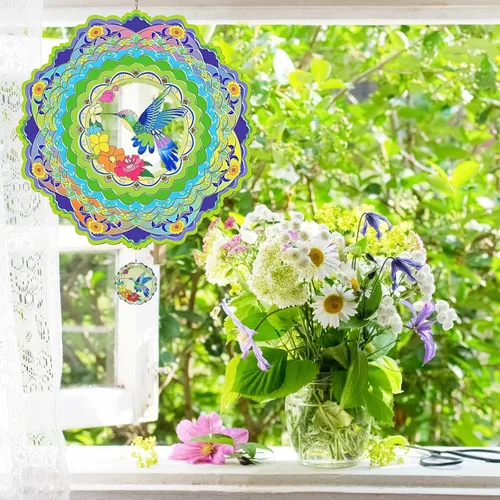 Miniatura 6 de Molinillos de viento de colibrí para patio y jardín, molinillo de viento de metal 3D de 12 pulgadas, regalos de colibrí para mamá y papá, molinillo