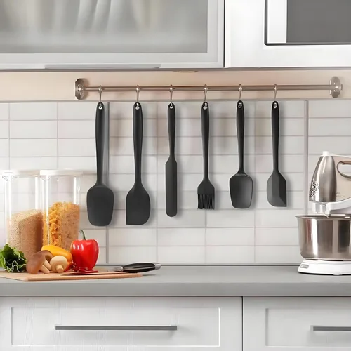 Miniatura 3 de Juego de 6 espátulas de silicona, espátula de goma resistente al calor para uso en cocina, no tóxica, grado alimenticio, mango fuerte mejorado