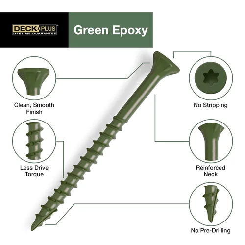 Miniatura 2 de Deck Plus Tornillos para Madera Exterior y Cercas con Revestimiento Epoxi de 2-1/2 Pulgadas #10 x 2-1/2" Torx/Star Drive Incluido Rosca Gruesa, Verde