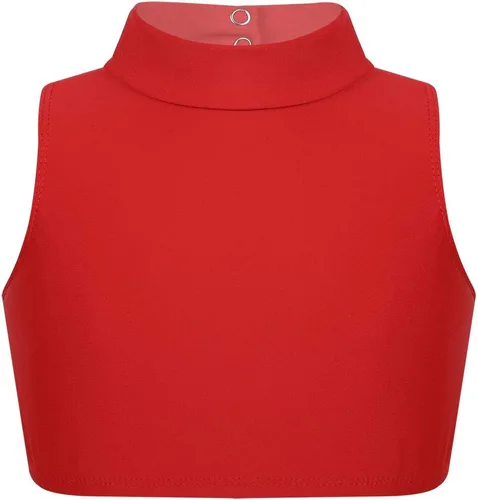 Hularka Camiseta sin mangas con cuello alto falso y espalda cruzada para niños y niñas, camiseta deportiva deportiva para yoga y baile