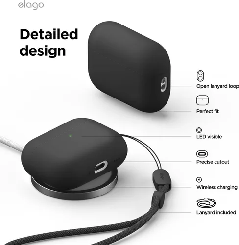 Miniatura 4 de elago Funda híbrida líquida compatible con AirPods Pro 3, protección de triple capa, cordón incluido, carga inalámbrica, resistente a los golpes