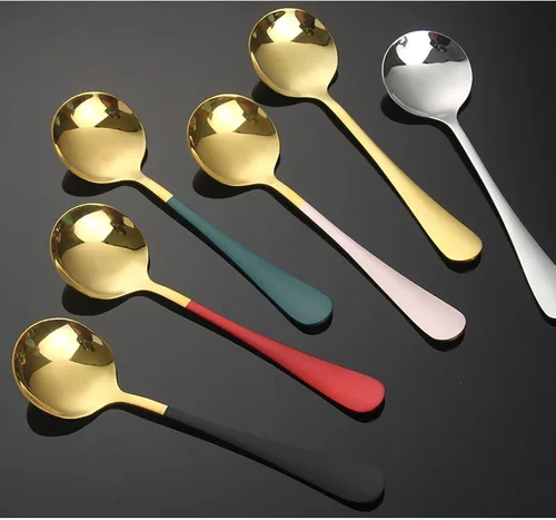 Miniatura 2 de Cucharas de sopa de cabeza redonda, 2 cucharas coreanas de metal de acero inoxidable, cuchara de sopa de mesa, cucharas anchas para sopa, postre