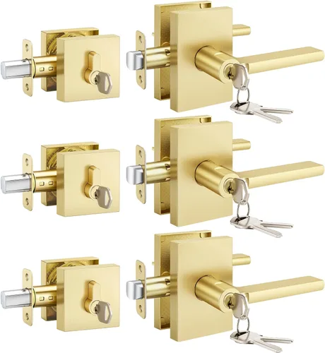 Miniatura 16 de Goldenwarm Manijas de puerta ficticias doradas, aleación de zinc resistente, palanca de puerta interior sin giro para pasillo y armario, perilla