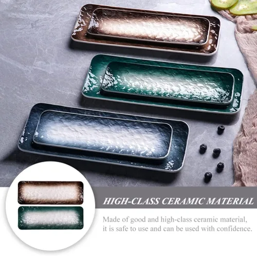 Miniatura 2 de CALLARON Plato de sushi de cerámica, 2 platos de porcelana para servir platos, bandeja rectangular de postres, bandeja de exhibición de postres