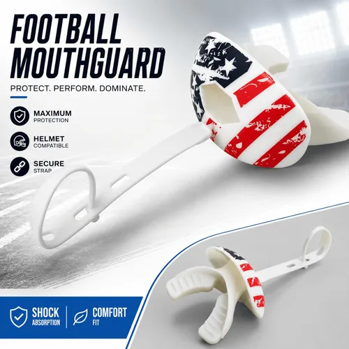 Miniatura 4 de Protector bucal de fútbol americano con correa, protector bucal transpirable para jóvenes y adultos, protector de dientes y labios