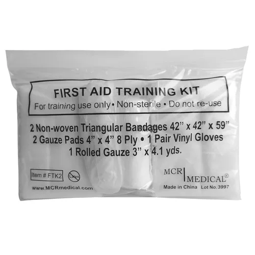 Kit de entrenamiento de primeros auxilios con rodillo de gasa con almohadillas de gasa y vendajes triangulares y guantes, paquete de 10 MCR Medical