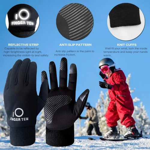 Miniatura 4 de FINGER TEN Guantes de invierno para niños impermeables con calentador de cuello libre pantalla táctil para niños y niñas para clima frío deportes al