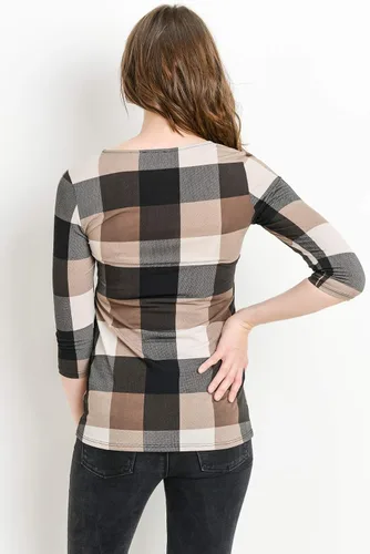 Miniatura 4 de LaClef - Blusa de maternidad para mujer, cuello redondo, manga 3/4, plisada al frente, estilo peplum