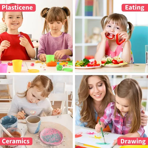 Miniatura 6 de WERNNSAI Bata de arte para niños impermeable con manga larga y 3 bolsillos de pintura Doodle A001