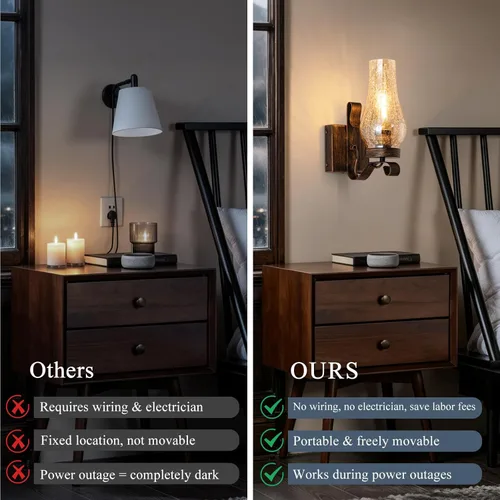 Miniatura 2 de Vintage Farmhouse Wall Sconces, Battery Operated Wall Lamps, Rechargeable Wall Lights, Ice Crackle Glass Rustic Non-Hardwired Antique Kerosene Wall