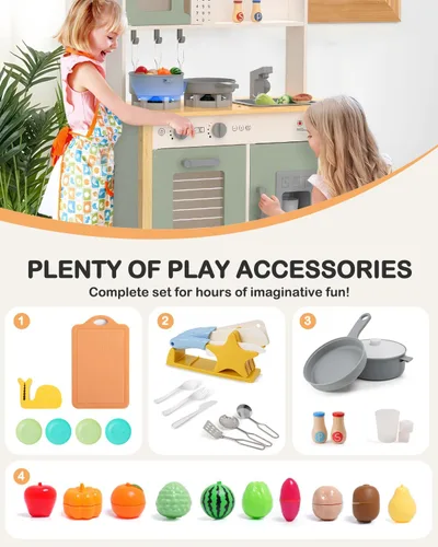 Miniatura 4 de Babytronic Cocina de juego para niños, juego de cocina de madera para niños a partir de 3 años con luces reales, sonidos, estufa, fregadero, horno