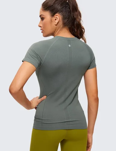 Miniatura 2 de CRZ YOGA Seamless Workout Tops for Women Short Sleeve Athletic Tees Breathable Gym Running Yoga Tshirts Shirts