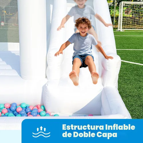 Miniatura 8 de Casa de rebote Oxford de 12 pies x 8.5 pies, casa de rebote blanca de tamaño mediano a grande, castillo inflable con tobogán y piscina de pelotas