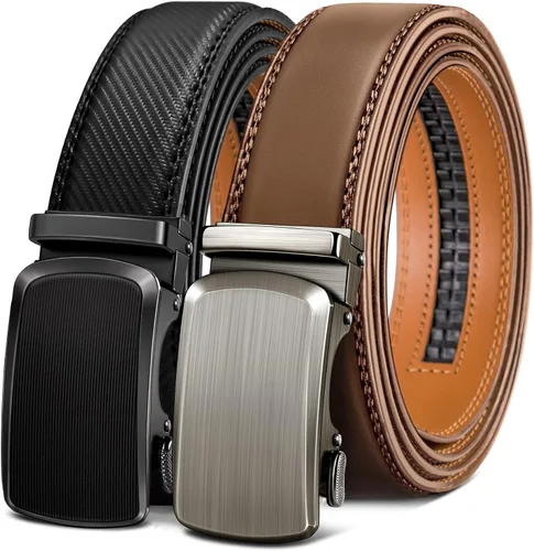 BULLIANT Cinturones para hombre, paquete de 2, cinturón deslizante de trinquete ajustable para regalo, vestido casual de 1 38 pulgadas, corte para