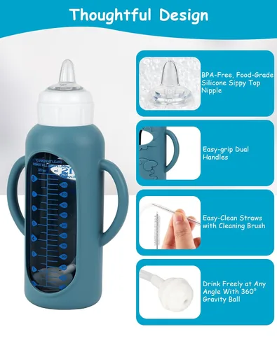 Miniatura 3 de Kit de conversión de taza para sorber con fundas de silicona para biberón de vidrio estrecho y estrecho Dr Browns de 8 onzas, kit de repuesto