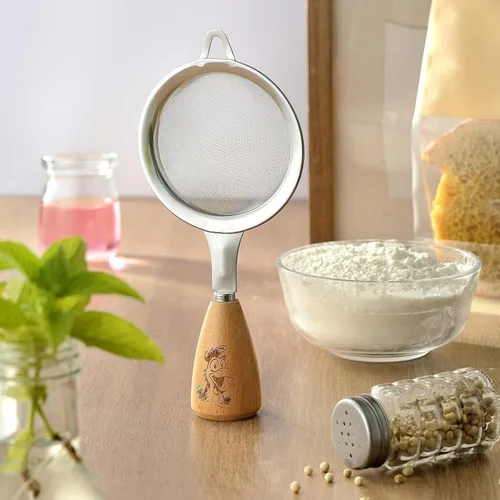 Miniatura 5 de Colador de malla fina, pequeño tamiz de malla fina de acero inoxidable con mango ergonómico de madera para cocina, matcha, cóctel, jugo de té y café
