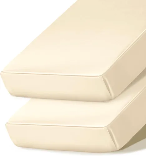 Ersmak Paquete de 2 sábanas de satén para cuna, sedosas, cómodas, transpirables, para colchones estándar de cuna y niños pequeños (beige, 28 x 52 x