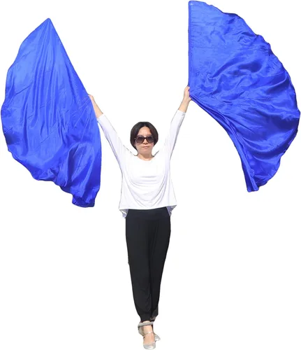 Miniatura 35 de Winged Sirenny Banderas de seda de ala de ángel de adoración de 70 pulgadas con varillas flexibles, bandera de seda translúcida circular pintada a