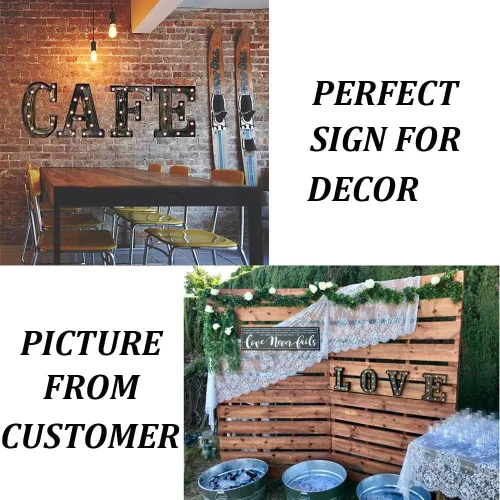 Miniatura 3 de Oycbuzo - Cartel de letras con luces LED doradas y negras, estilo industrial y clásico, para decoración de cafeterías, bodas, fiestas de cumpleaños