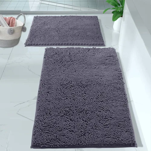 Miniatura 24 de LuxUrux Juego de 2 tapetes de baño de felpa extrasuave, material de microfibra de felpilla de 1 pulgada, color verde súper absorbente