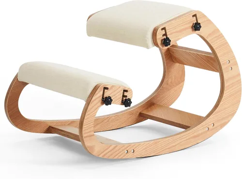 Miniatura 7 de Silla ergonómica, mecedora ajustable para oficina en casa, silla de rodilla de madera para aliviar el dolor de espalda, color beige