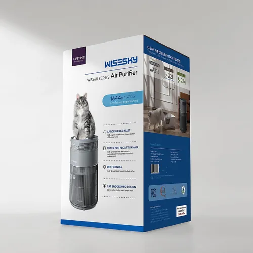 Miniatura 9 de WISESKY Purificador de aire para gatos con cable resistente a mordeduras y rejilla ancha y protección contra vuelcos Purificador de aire