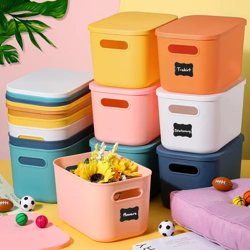 Miniatura 5 de Thyle Paquete de 12 contenedores de almacenamiento clásicos de plástico coloridos con tapas, contenedor de almacenamiento apilable de 7 cuartos