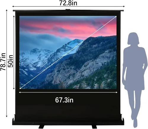 MYOYAY Pantalla de proyector manual de 84 pulgadas 4:3 4K HD de pie, pantallas de proyección de video portátil y retráctil, pantallas de película