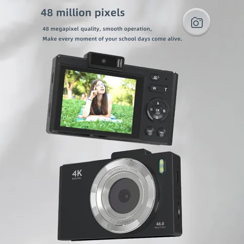 Miniatura 4 de Andoer Cámara digital 4K, cámara de video digital portátil, cámara CCD de 48 MP, pantalla IPS de 2.8 pulgadas, antivibración, zoom 16X, enfoque Negro