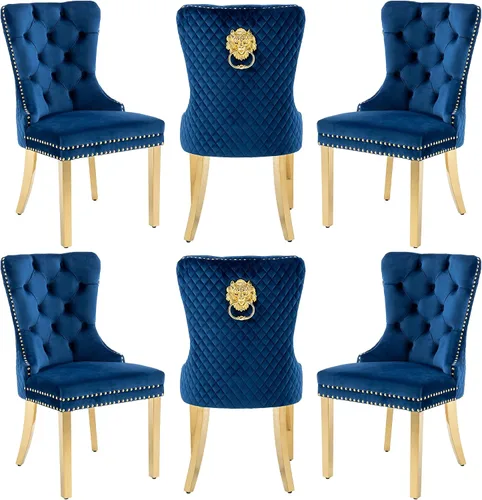 Miniatura 11 de Juego de 2 sillas de comedor de terciopelo Homedraft, colección Nikki para comedor con patas doradas de acero inoxidable y anillo de tirador