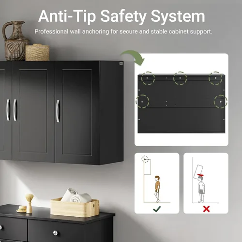 Miniatura 2 de SoBuy Armario de pared para lavandería, botiquín para baño, cocina, garaje, armario de almacenamiento de pared de 3 puertas con estante ajustable