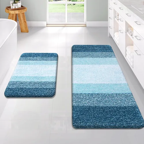 Miniatura 14 de OLANLY Juego de 2 alfombras de baño de microfibra suave y absorbente, antideslizantes, se pueden lavar y secar a máquina, alfombras de baño peludas