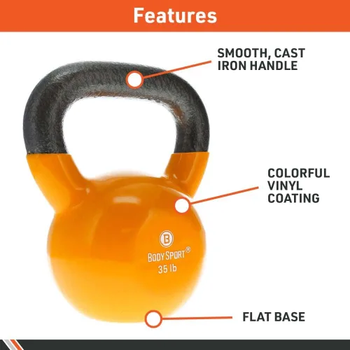 Miniatura 5 de Body Sport Pesas rusas de hierro con revestimiento de vinilo – Pesa rusa para levantamiento de pesas – Pesa rusa de entrenamiento de fuerza