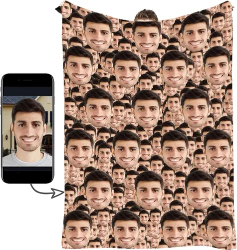 Miniatura 10 de Manta personalizada con foto de cara, manta personalizada con características faciales, manta graciosa para sofá, cama, sofá cálida y acogedora