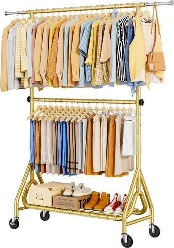 Miniatura 13 de Perchero de Ropa Resistente, Perchero de Ropa de Metal con Capacidad de 450 Libras, Percheros Rodantes para Colgar Ropa con Ruedas Bloqueables