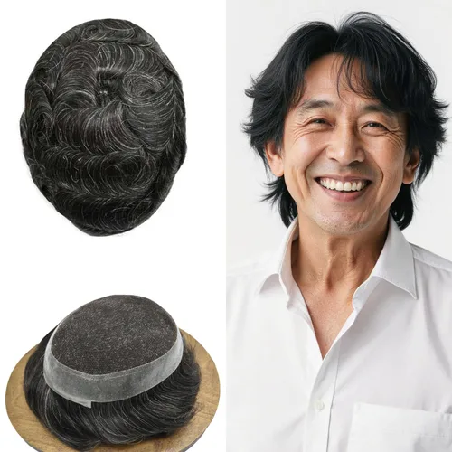 Miniatura 122 de Toupee para hombres Sistema de reemplazo de cabello humano real pieza de cabello humano para hombres encaje suizo para hombre Toupee Hair Pieces