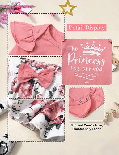 Miniatura 15 de Ropa de bebé niña, 4 piezas, trajes de niña recién nacida, con volantes, mameluco de campana para bebé, diadema, bandana, conjuntos de ropa, regalos