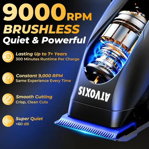 Miniatura 3 de Juego de cortapelos profesional con motor sin escobillas de 9000 RPM para hombres: cortadoras inalámbricas y recortadoras de espacio cero