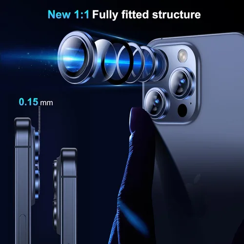 Miniatura 4 de BAZO Protector de lente de cámara para iPhone 15 Pro/iPhone 15 Pro Max, [protección contra caídas] Cubierta de cámara de vidrio templado 9H