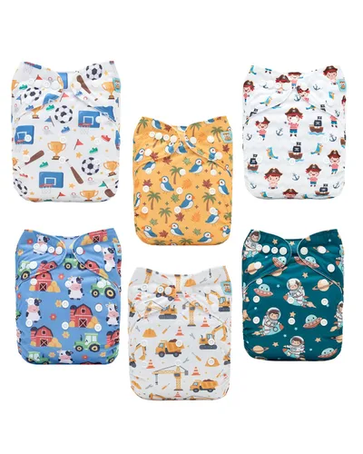 Miniatura 25 de ALVABABY pañales de tela para bebés, tamaño único y ajustable, pañales lavables y reutilizables para niños y niñas, 6 unidades con 12 rellenos