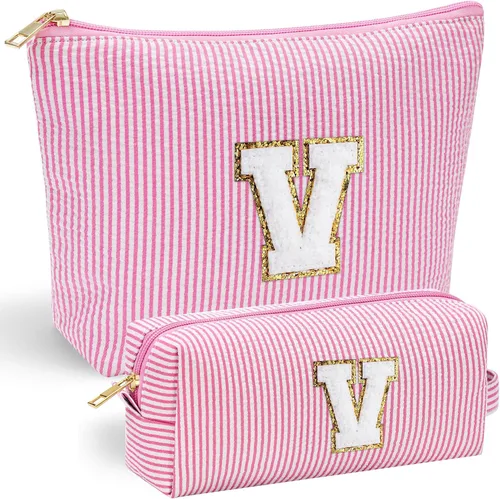 Miniatura 82 de YOOLIFE Regalos del Día de la Madre para mujeres, bolsa de maquillaje con inicial, bolsa de cosméticos, bolsa de maquillaje de viaje, regalos Rosado